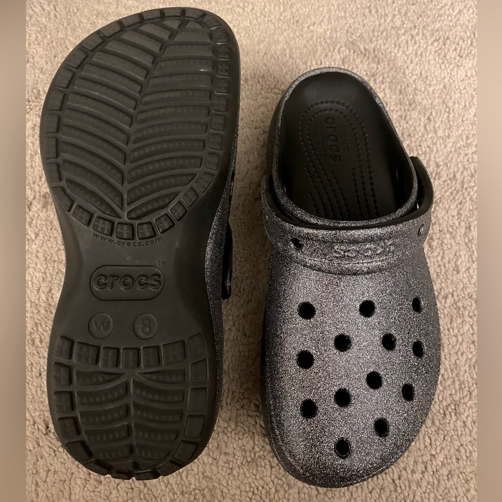 Crocs black glitter platforms